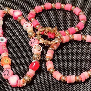 Preppy Pink Polymer Clay Bracelets set